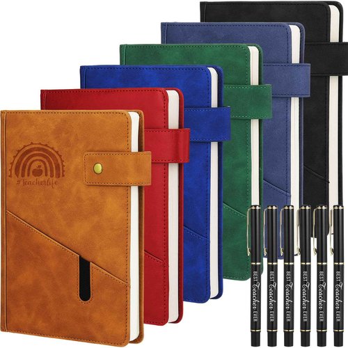 Dunzoom 6 Sets Back to School Teacher Appreciation Gifts Hardcover A5 Leather Notebooks with Pen First Day of School Gifts for Teacher Form Student Journal Notepads Office Supplies