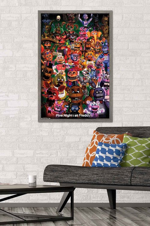 Trends International Five Nights at Freddy's - Ultimate Group Wall Poster, 22.375" x 34", Barnwood Framed Version