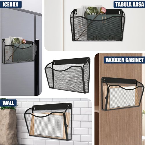 bigjvbfv Magnetic File Holder, No Drilling Wall File Organizer, Large Capacity Paper Holder Multifunctional Mail Organizer for Refrigerator, Office, Classroom, Hanging Paper Folder Holder, Black