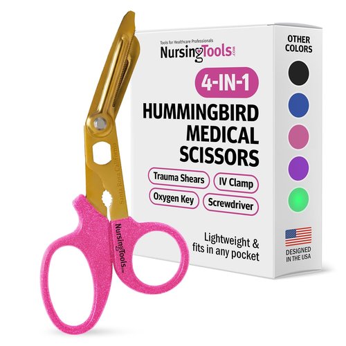 Hummingbird 4-in-1 Medical Scissors - Compact Trauma Shears for Nurses & Practitioners | Glittered Pink