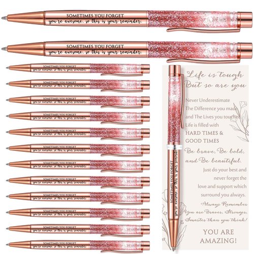 Supervitae 30 Set Christmas Motivational Pens for Women Bulk Rose Gold Inspirational Positive Quote Ballpoint Pens with Card Tie for Xmas Stocking Stuffer Teacher Student Employee Office Supplies