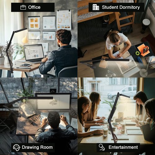 TROPICALTREE LED Desk Lamp for Home Office, Clamp-On with 5 Light Modes & Auto Shut Off | 14W Adjustable Brightness 5000K Eye-Caring Lighting for Study/Bedroom/Computer Desk