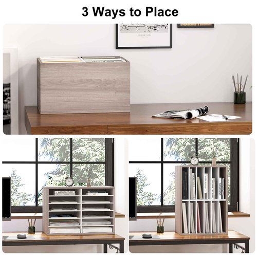 Alpeir Literature Organizer 12 Slots Wooden Mailboxes for Classroom Office Mail Organizer Countertop Vertical File Sorter with Adjustable Shelves Heavy Duty Office Mailbox Cubbies, Retro Grey/White