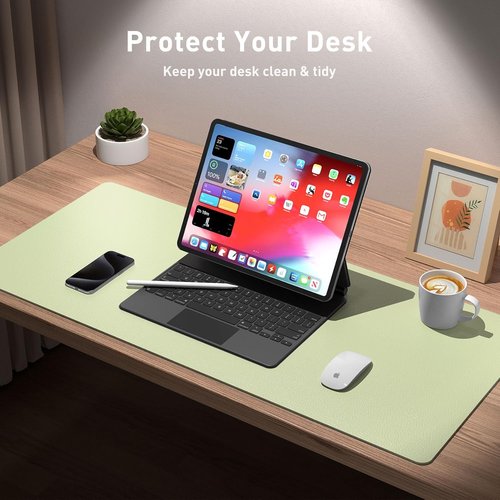 Aothia Leather Desk Pad Protector - Large Non-Slip PU Leather Mat | Waterproof Writing Pad (Grass Green, 23.6" x 13.7")