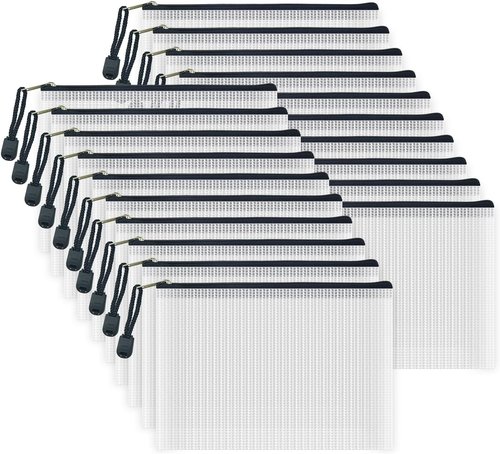 AUSTARK Mesh Zipper Pouch Bags - 20pcs Waterproof Storage for Office, School & Travel | B6 Size (7.6''x5.3'', White & Black)