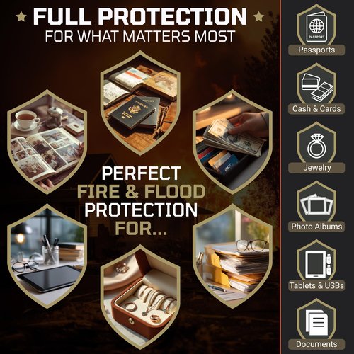FIRESHIELD PRO Fireproof Document Box with Lock – Portable File Organizer for Hanging Letter/Legal Folders – Water Resistant, Safe Storage for Home, Office or Travel – Size: 16.1" x 12.9" x 11"