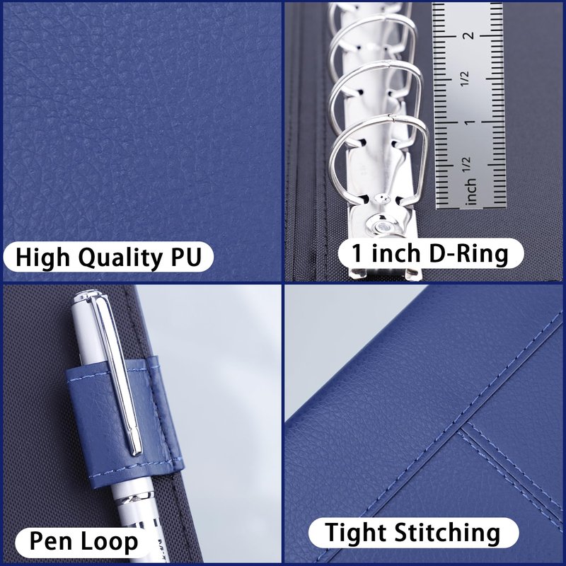 Antner 7 Ring Business Checkbook Binder for Business Checks, 600 Checks Capacity, PU Leather Check Book Binder Cover with Zipper Pouch, Executive Organizer Portfolio Holder for 9x13 Sheets, Navy Blue