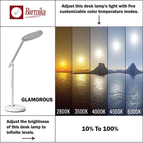 BARMIKA Bright LED Desk Light, Dimmable LED Task Lamp with Touch Control, Cute Night Light, Adjustable Arm, Tall Desk Lamp with USB Charging Port for College Dorm Room, Classroom, Home, Office, White
