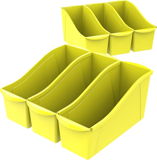 Storex Large Book Bin - Interlocking Plastic Organizer for Home & Office - Yellow, 6-Pack