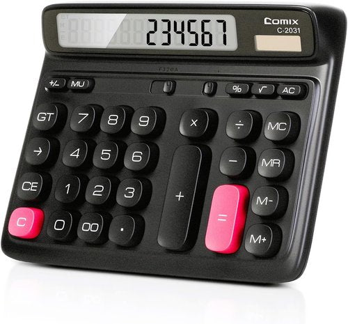 Comix Desk Calculator - 12-Digit Large LCD Display | Solar & Battery Power | Ideal for Home, Office, School