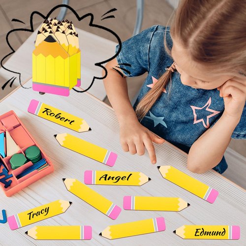 37 Pcs Pencil Flip Sticks with Storage Jar Flip Pencil Designed Name Sticks for Back to School Supplies Educational and Learning Activities