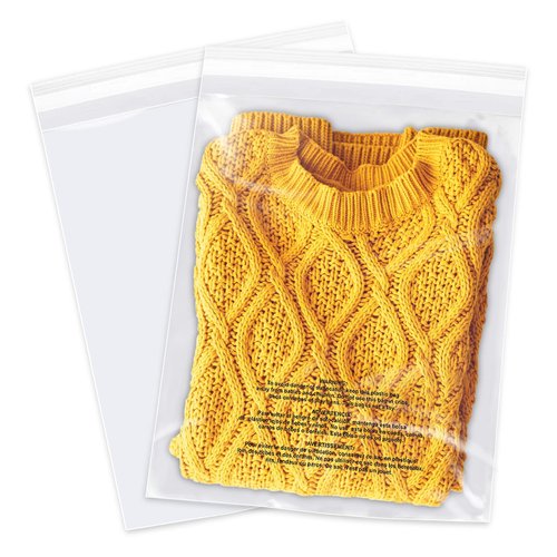 iMailer - 20 Pcs - 11" x 14" Clear Plastic Poly Bags with Suffocation Warning for Prints, Photos, Documents, Clothing, T-Shirt - Resealable Adhesive,Not Strong