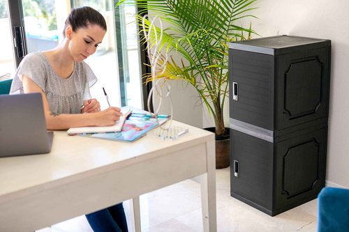 Jink Lockable Storage Cube – 19” Stackable Locker Box with Key – Durable, Secure Organizer Kids, Home, Office, Dorm or School (Black)