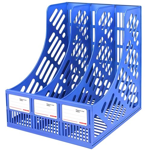 GLUWEE Desk File Organizer 3 Sections Upright Mesh Desktop Organizer File Sorter Letter Paper File Holder for Home, Office & Classroom- Blue