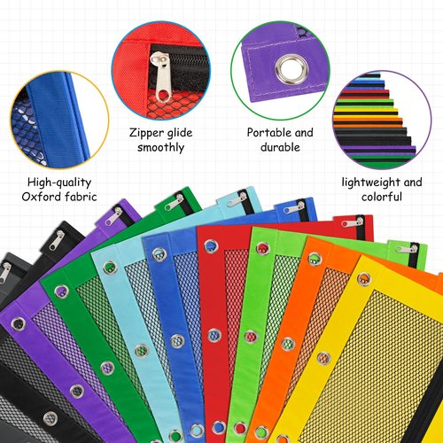 IKAYAS 24 Pack Pencil Pouch for 3 Ring Binder Bulk Binder Pencil Pouch with Zipper, Pencil Pouches Pencil Bags for Classroom Bulk Pencil Box Pencil Case for Storing School Students Teacher Supplies