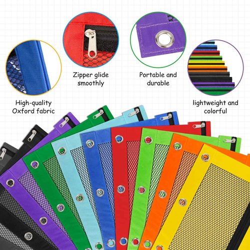 IKAYAS 100 Pack Pencil Pouch for 3 Ring Binder bulk Binder Pencil Pouch with Zipper, Pencil Pouches Pencil Bags for Classroom bulk Pencil Box Pencil Case for Storing School Students Teacher Supplies