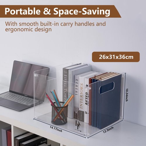 Daily Favorites DF Acrylic File Holder with Handles - Acrylic File Organizer - Clear File Box for Letter Size/A4 Folder Holder - Desktop Hanging File Organizer (Without Partition)