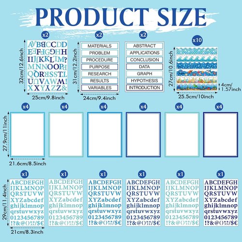 Skiennix 96 Pcs Science Fair Board Supplies - Self-Adhesive Project Titles & Stickers | Ocean Style