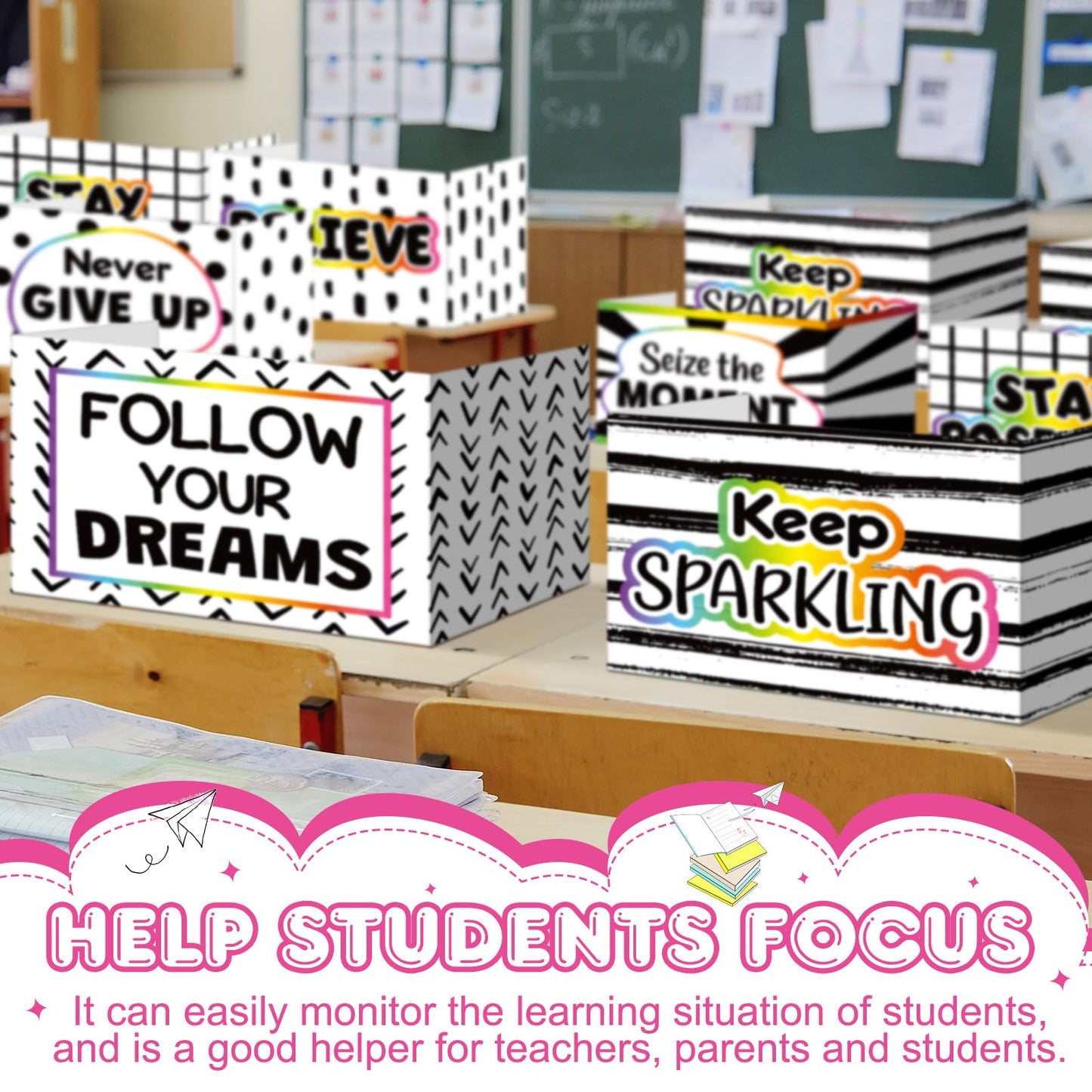 Honoson 24 Pcs Bulk Inspirational Privacy Folders for Students Cardboard Test Privacy Boards Motivational Words Desk Dividers Shield for Classroom School Study Supplies, 6 Styles(Polka Dot)
