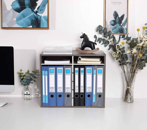 TQVAI Literature Organizer, Heavy Duty 12 Compartments Countertop Mail Organizer with Adjustable Shelves, Wooden Desk Paper Storage Organizer, Mailboxes Cubbies for Office, Classroom, Retro Grey/White
