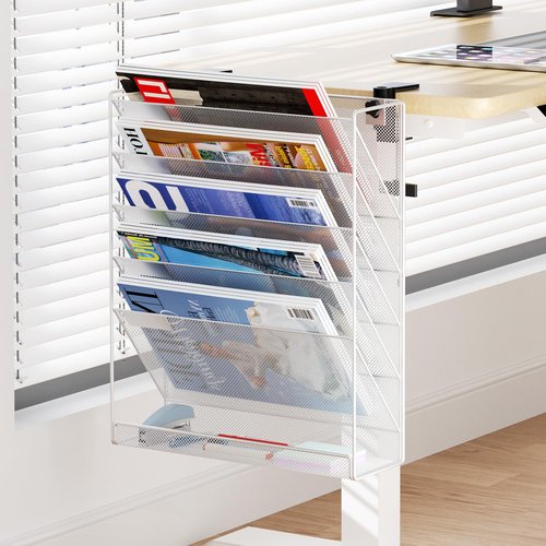 DESKORGA file organizer, TO BE FIXED WITHOUT DRILLING, A4 document holder and office supplies, storage, wall magazine holder, desk storage bannette, desk accessories (Gray)