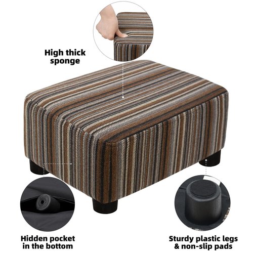 CAROLMADE Small Foot Stool Ottoman Footstool with Legs Under Desk Footrest for Living Room Bedroom and Office,Linen-Stripe Brown
