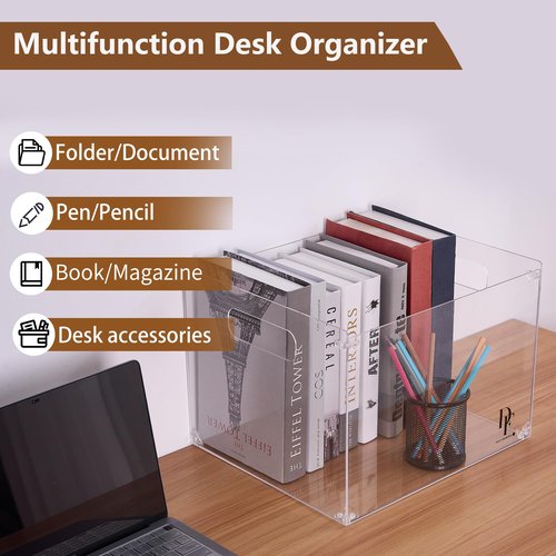 Daily Favorites DF Acrylic File Holder with Handles - Acrylic File Organizer - Clear File Box for Letter Size/A4 Folder Holder - Desktop Hanging File Organizer (Without Partition)