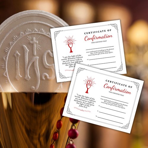 Certificate of Catholic Confirmation 30pk 8.5x11” Roman Rite Dedication Ceremony Priest Religious Sacrament Teachings Reconciliation