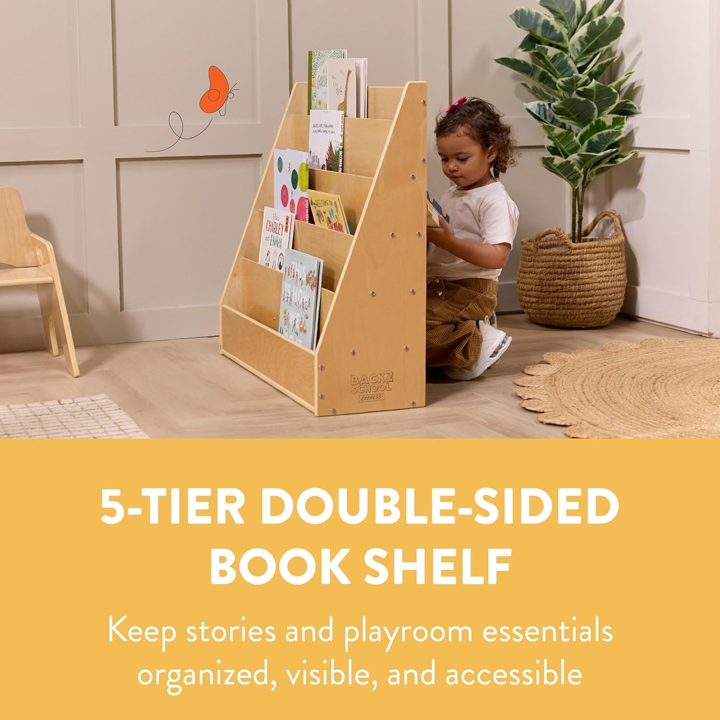 Sleekline 5-Tier Double-Sided Book Display - Stylish Natural Wood Bookshelf with Storage