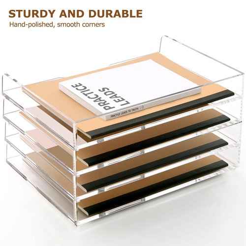 2 Pack- Stackable Paper Letter Tray, Enlarged A4 File Desk Organizer Acrylic Desk Organizers and Accessories Sorter Tray, Clear Workspace Office Supplies Organizers, 13.78inx9.25inx3.62in