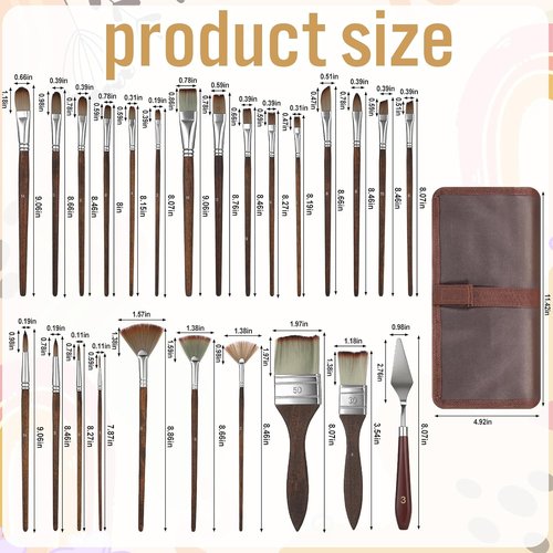 Skiennix 25-Piece Paint Brush Set - Versatile Brushes for Acrylic, Oil, and Watercolor Painting | Includes Palette Knife and Cloth Roll