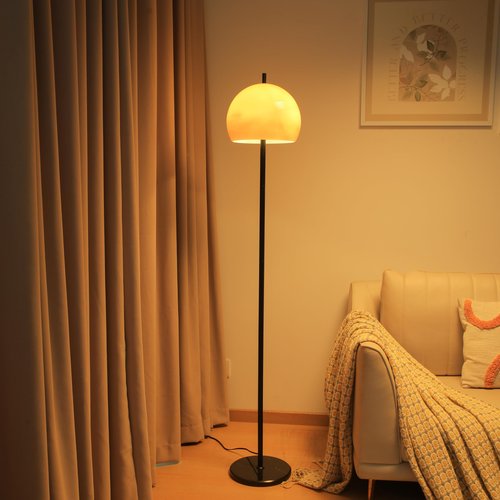 Ainedi Mid Century Floor Lamp, Mushroom Retro Floor Lamp with Orange Bell Glass Shade and Black Marble Base, Modern Standing Tall Lamp for Living Room, Bedroom, Home Office Deco