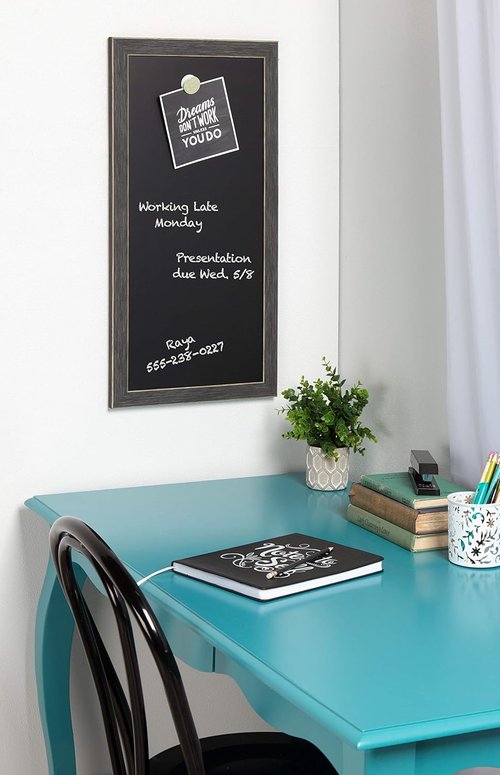 DesignOvation Wyeth Magnetic Chalkboard - Framed, 13" x 26", Stylish Gray Finish