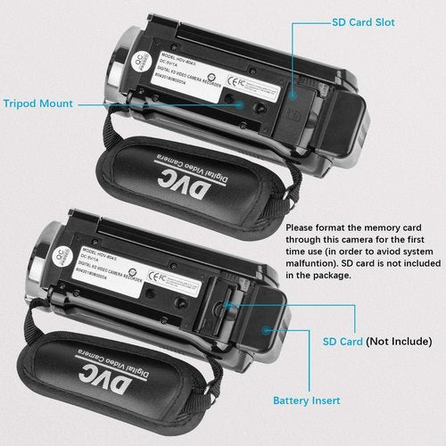 Kimire Full HD 1080P Video Camera Camcorder - 24MP, 16X Zoom, 3.0" LCD, 270° Rotation, 2 Batteries | Black