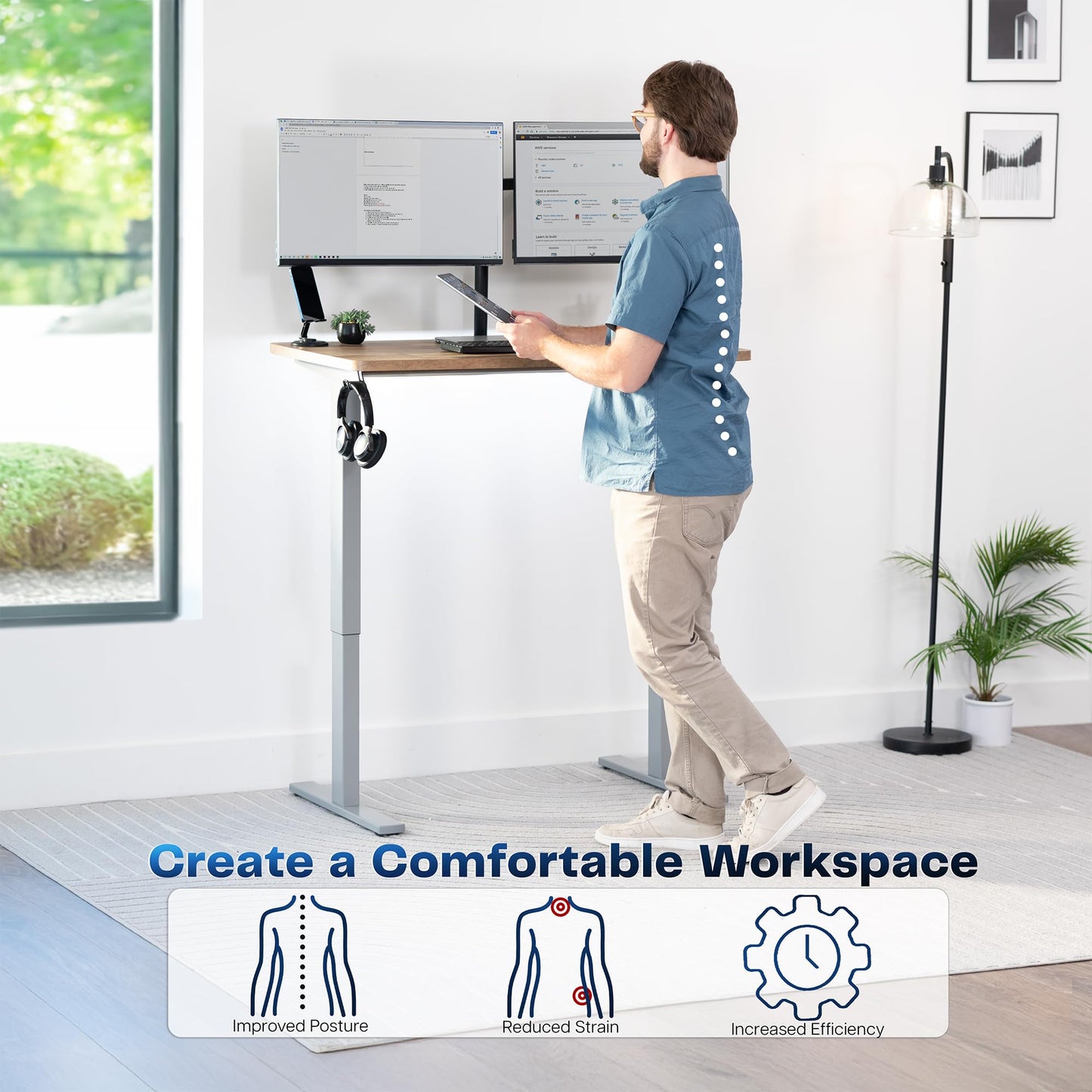 VIVO Electric 43 x 24 in Standing Desk, Memory Height Adjustment, 1B Series, Holds 220 lbs, One-Piece Reclaimed Wood Top, Gray Frame, DESK-KIT-1G4P