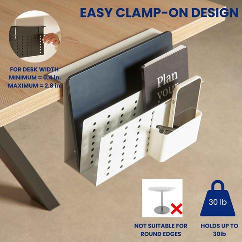 GAROOD Laptop Side Storage Vertical Stand Under Desk top Storage Clamp On Desktop Shelf Hanging Desk Organizer Computer Mount Side Table Organizer Caddy Book Caddy - Two Tier White