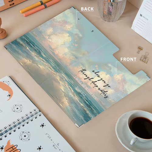 QLMX Christian Beach Clipboard Folio with Storage, Bible Clipboard Folder, Coastal Religious Clipboards for Women Teachers Nurses, Christian Isaiah 43:2 Gifts Office School Supplies, 12.4x9.2In