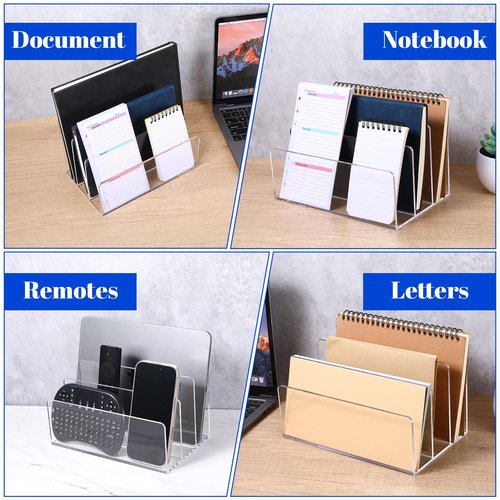 JOUTYFOR 2Pcs Acrylic File Holder 3 Sections, File Organizer Clear Desk Organizer File Holder Sorter Mail Organizer Letter Holder for Envelopes, Electronics