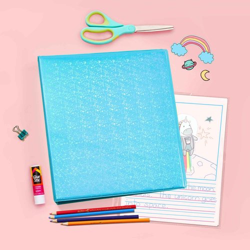 Avery Luxe Collection Durable Holographic 3 Ring Binder, Customizable View Cover, 1 Inch Round Rings, 1 Holographic Aqua Binder (03224) (Pack of 6)