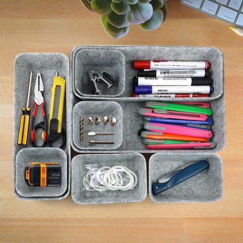Bazasa Drawer Organizer 8 Pieces Felt Storage Bins for Office Desk Accessories and Cosmetic Desk Organizer and Dividers with 4 Sizes for Dressing Table Bathroom Bedside Table Bedroom (Light Grey)