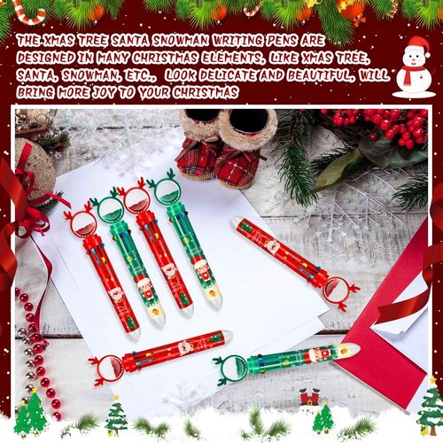 Queekay 36 Pcs 10 in 1 Multicolor Ballpoint Pens - Retractable Christmas Pens for Office, School, Children(Santa Style)
