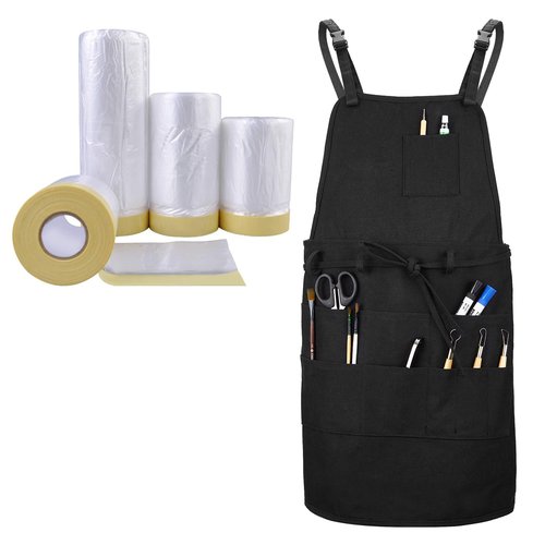 MyLifeUNIT Tape and Drape, Adjustable Painting Apron with 10 Pockets for Arts, Craft, Home Decor