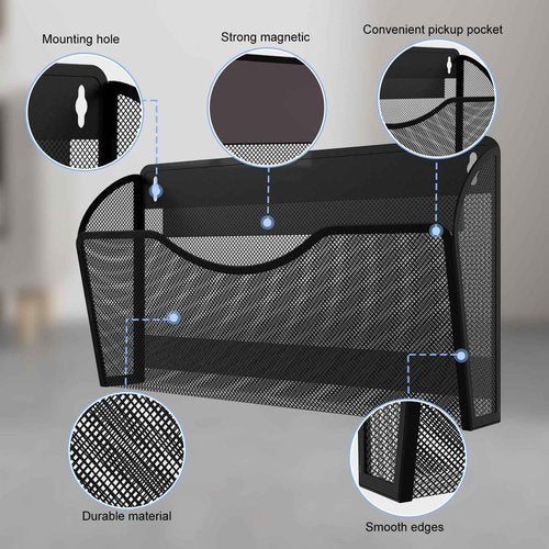 LQPAFZ Magnetic File Holder 4 Pockets File Folder Organizer, Office Hanging Magazine Rack for File Cabinets, Magnetic Paper Holder, No Drilling Mail Organizer for Refrigerator, Office