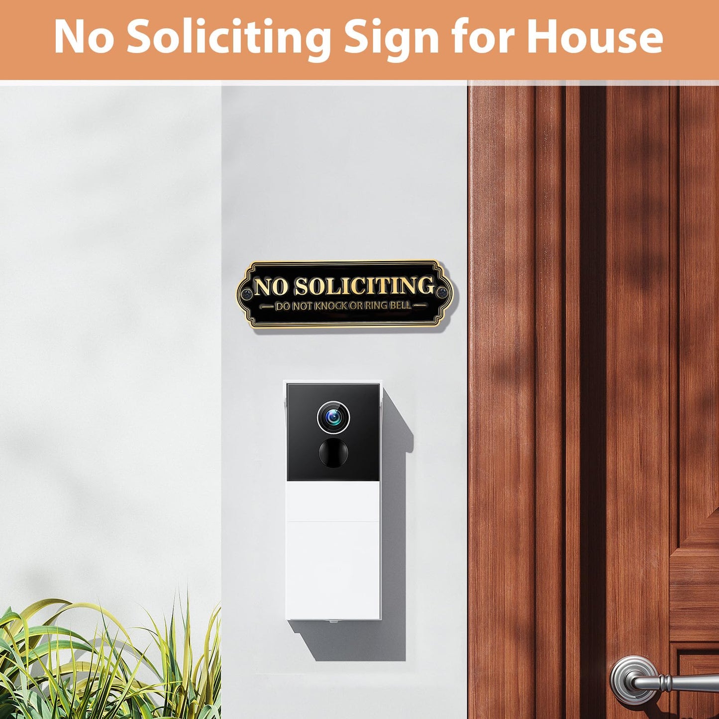 Brass No Soliciting Sign, No Soliciting Sign for House - Solid Brass Wall Plaque Handmade Traditional Home Decor, Elegant No Soliciting Do Not Knock or Ring Bell Sign for Office and Business (Brass No Soliciting Sign Yellow, 5 x 1.6 inches)