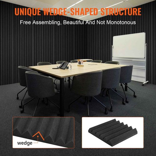 VEVOR Acoustic Foam Panels, 36 Pack 12 x 12 x 2 inches, High Density Soundproof Wall Panels,Fire-Resistant Acoustic Panels,Sound Dampening Absorbing Panels for Studio Wall and Ceiling,Black