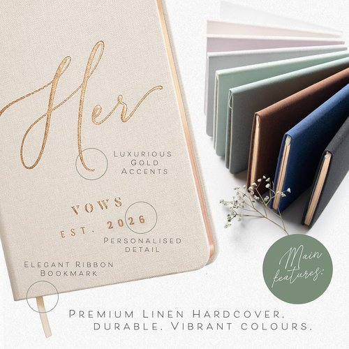 Custom 2026 Vow Books - Ivory & Terracotta Linen Wedding Vow Books for Brides & Grooms | Perfect Elopement Essentials
