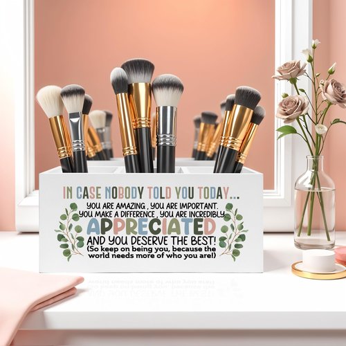 FITIE Boho Inspirational Pencil Pen Holder for Desk, Appreciation Gifts for Coworkers, Boss Gifts for Women Men Wooden Pencil Holder Organizer for Home Office Desk Accessories