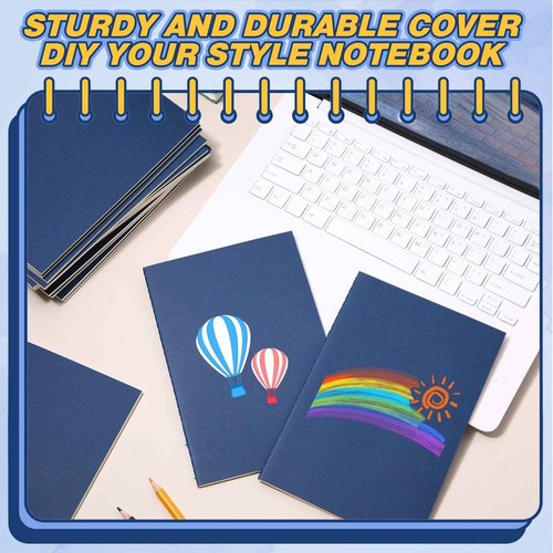 Sepamoon 150 Pack Kraft Notebook Journals 5.82 Inch x 4.13 Inch A6 Journal Softcover Notebooks Bulk for Kids Student Writing Sketch Travel Office Notepad with 48 Pages 24 Sheets, Lined (Blue)