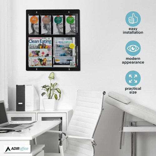 Adir Acrylic Brochure Holder Wall Mount - Adjustable Hanging Magazine Rack Literature & Brochure Holder for Home, Office, Waiting Room Display (20'' x 23'' Black)