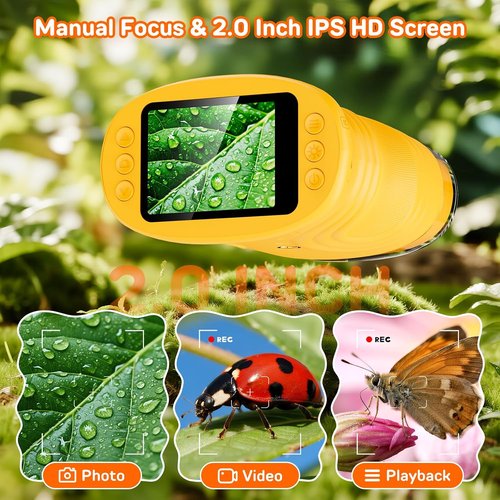 1000X Digital Handheld Microscope - Portable STEM Science Lab Toy with 2.0" IPS Screen | Rechargeable Educational Gift for Kids Ages 4-12 - Orange